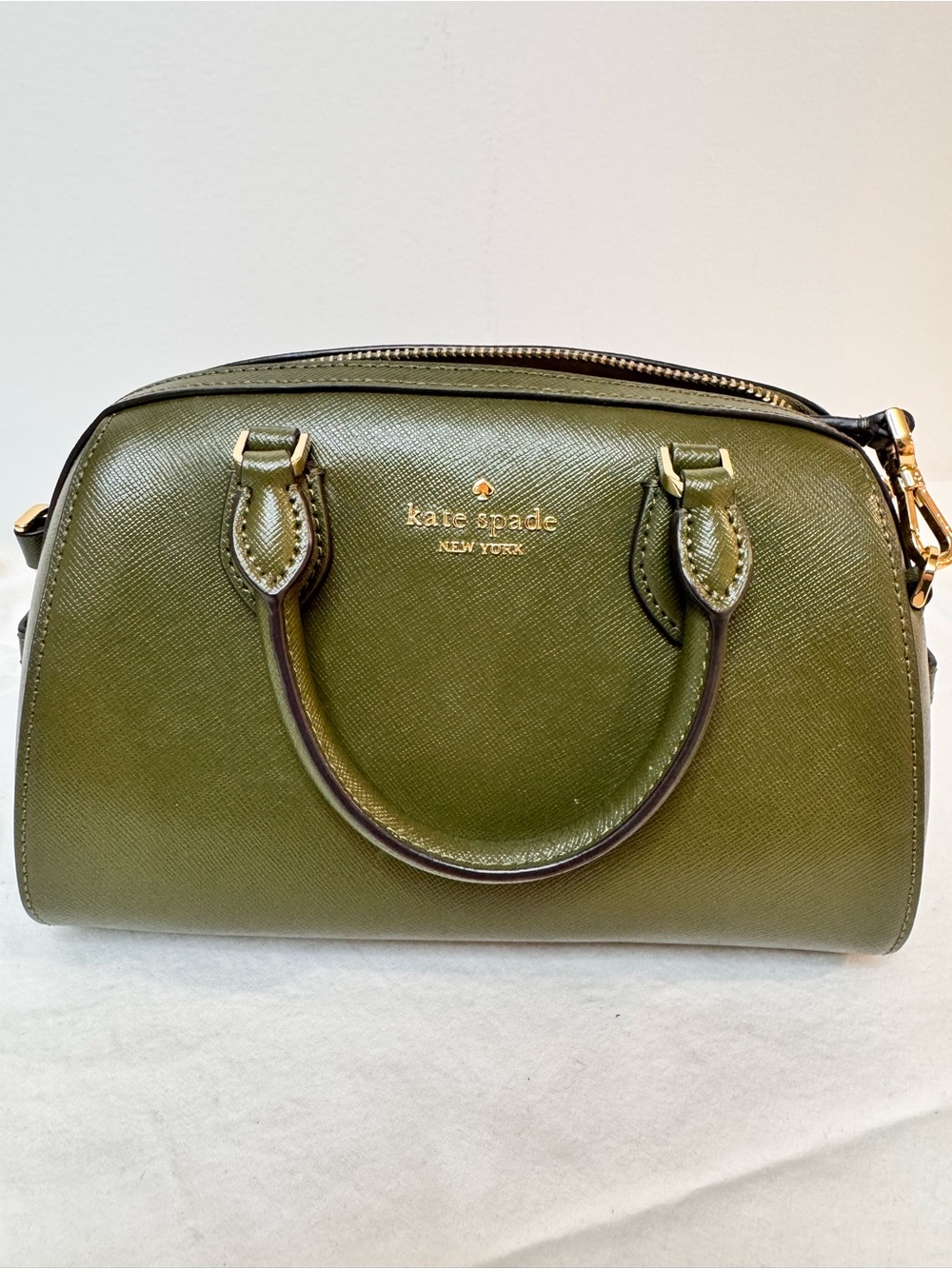 kate spade olive leather dome satchel with gold hardware